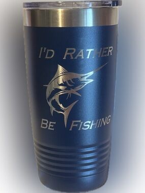 Beautiful Navy Blue 'I'd Rather Be Fishing' Stainless Steel Tumbler